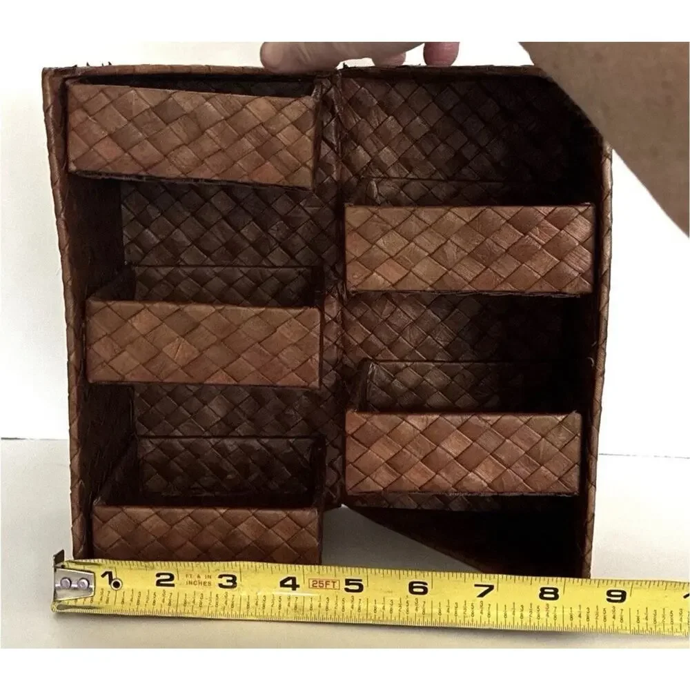 Vintage Handcrafted Woven Grass Foldable Storage, Jewelry, Coins Boho Vanity Box